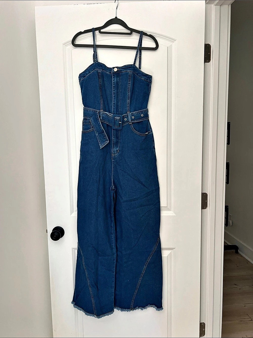 Windsor Style Goals Belted Wide-Leg Denim Jumpsuit